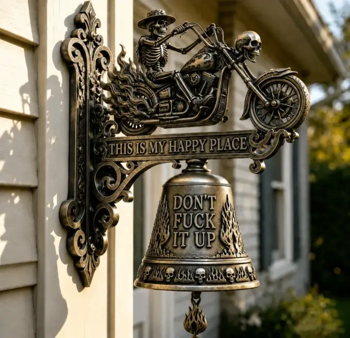 🐉 Skull Dragon Rider Bell – “This Is My Happy Place” Wall Bell