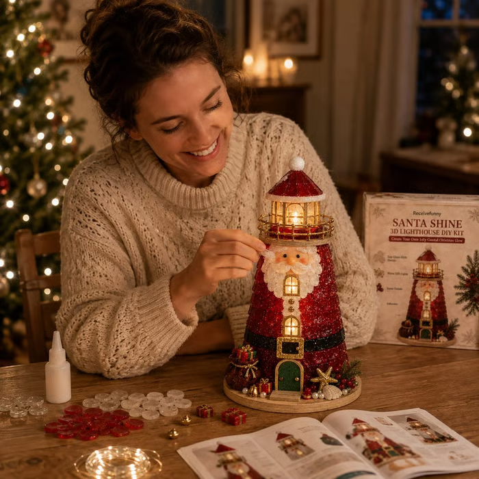 🎄Beginner-Friendly DIY Lighted Christmas Character Sea Glass-Style Lighthouse Kit Collection | Complete Kit with Sea Glass-Style Pieces, LED Lights & Step-by-Step Guide Included 💕