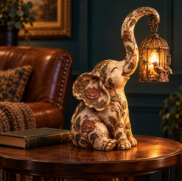 ✨Vintage Elephant Lantern Statue – Boho Floral Elephant Decor with Warm Hanging Light✨