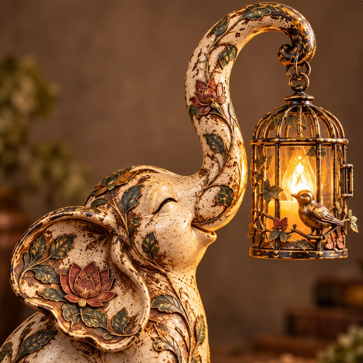 ✨Vintage Elephant Lantern Statue – Boho Floral Elephant Decor with Warm Hanging Light✨